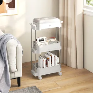 3-Tier Rolling Utility Cart Storage Trolley with Removable Cover and Shelves-White