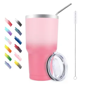 30oz Vacuum Insulated Tumbler Thermal Coffee Cup Large Travel Mug with Lid&Straw, Berry