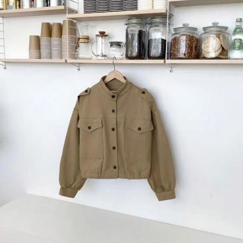 Aesthetic Winter Crop Jackets with Puff Sleeves and Single Breasted Closure