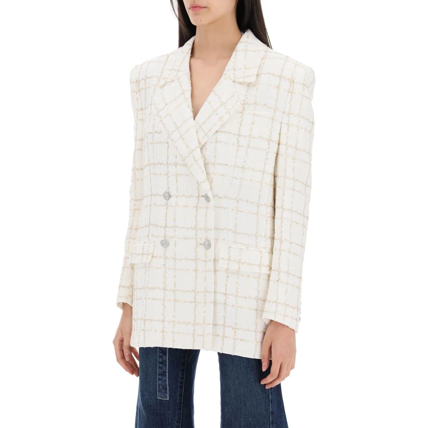 Alessandra Rich oversized tweed jacket with plaid pattern