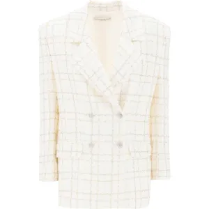 Alessandra Rich oversized tweed jacket with plaid pattern