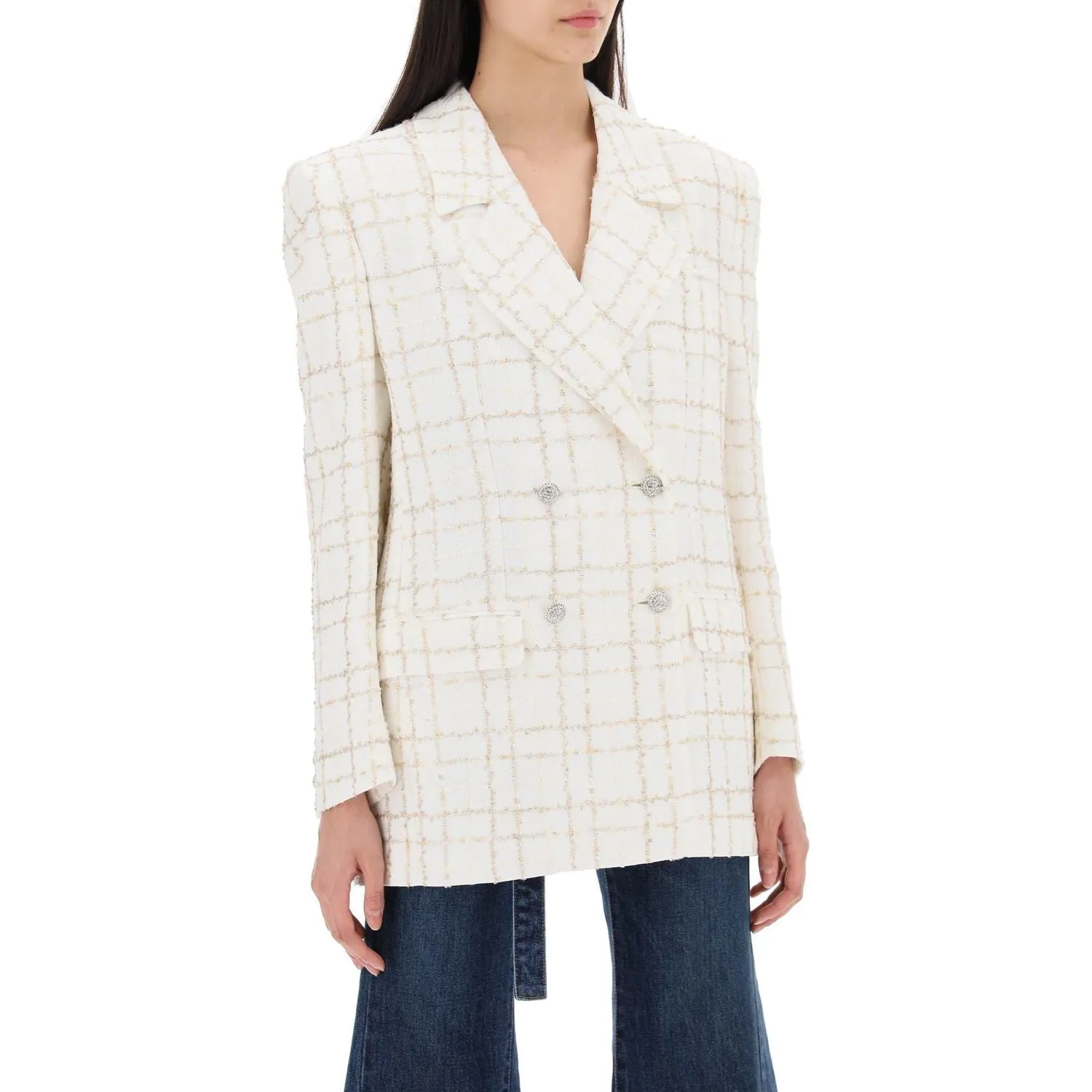 Alessandra Rich oversized tweed jacket with plaid pattern