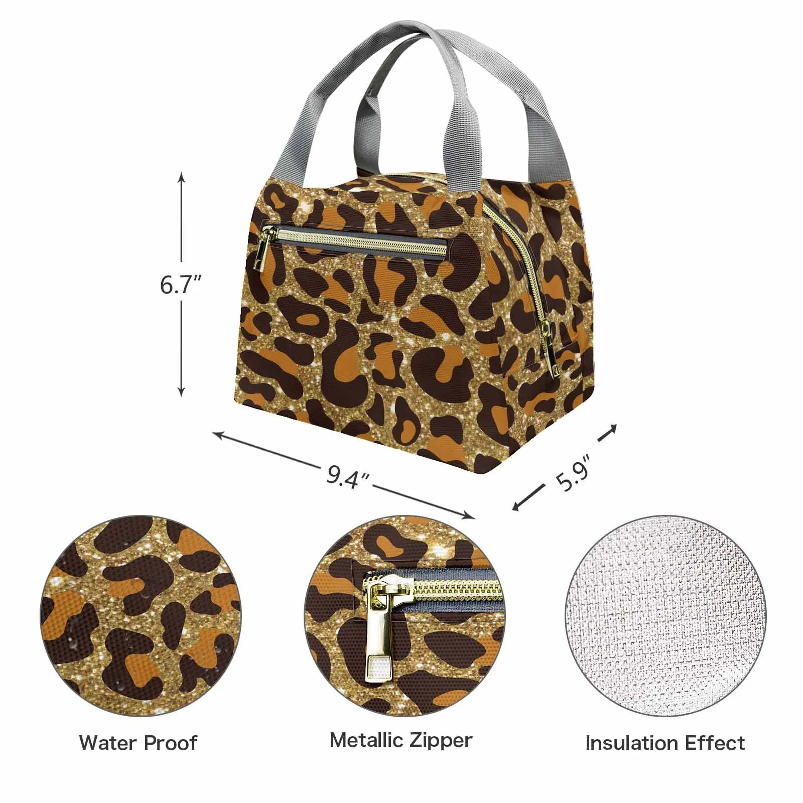 Animal print 5  Portable Lunch Bag-Grey Handle