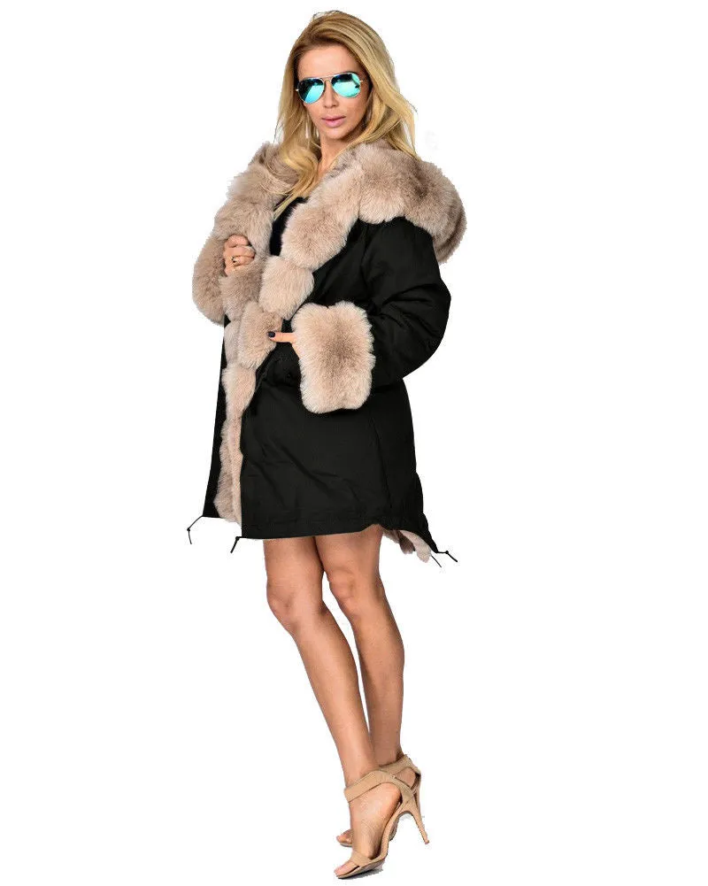 Aofur Womens Button Parka Anorak Hoodies Winter Long Fur Lining Coats Jackets Overcoat Outwear