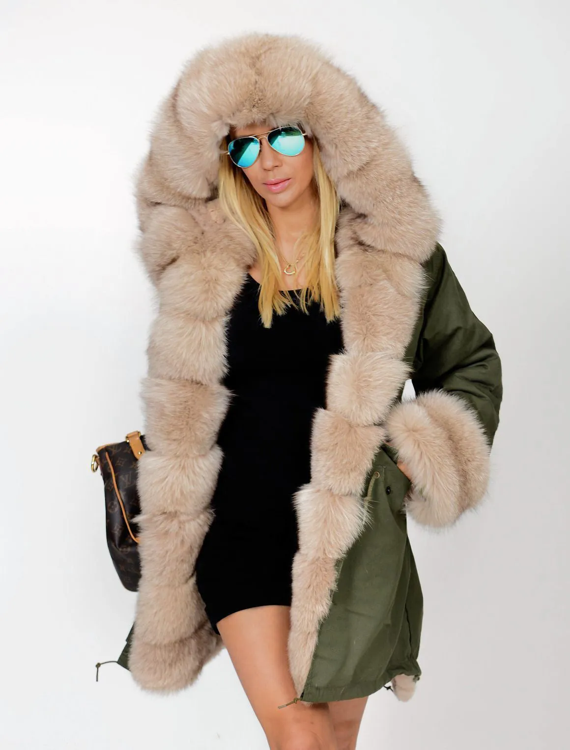 Aofur Womens Button Parka Anorak Hoodies Winter Long Fur Lining Coats Jackets Overcoat Outwear