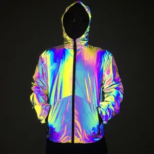 Autumn Winter Men Night Colorful Reflective Hooded Jacket Casual Windbreaker Man Hip Hop Jackets And Coats Drop Shipping