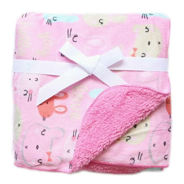 Baby Thick Double Layer Cartoon Polar Fleece Swaddle Stroller Wrap Blankets