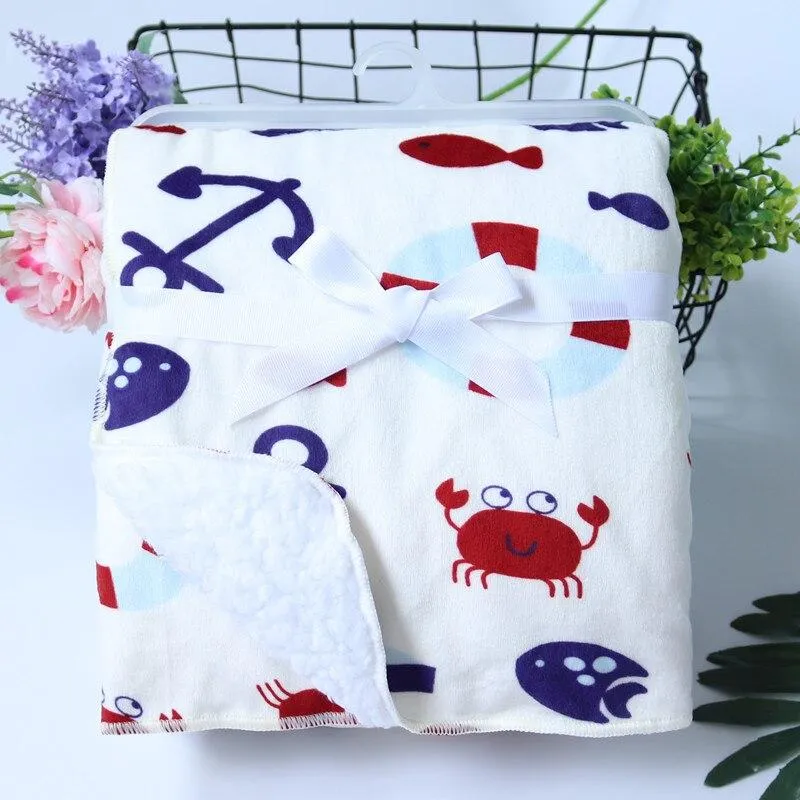 Baby Thick Double Layer Cartoon Polar Fleece Swaddle Stroller Wrap Blankets