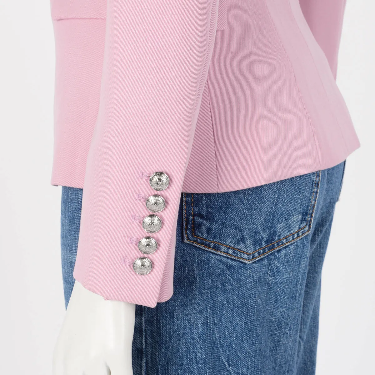 Balmain Pink Wool Double Breasted Blazer FR 34