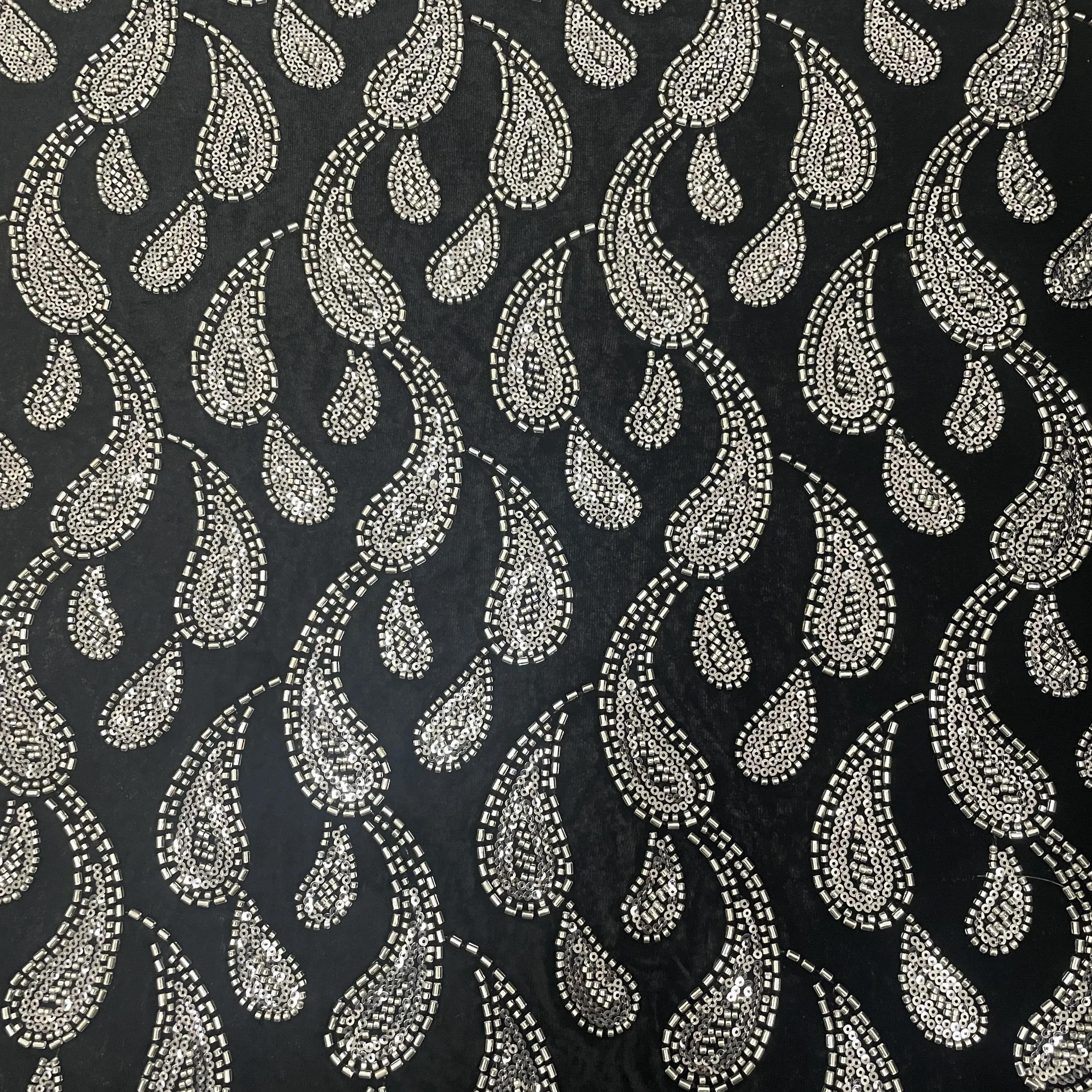 Black Paisley Velvet Fabric 19347