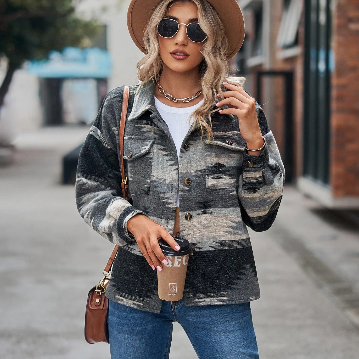 Boho Vintage Denim Print Jacket