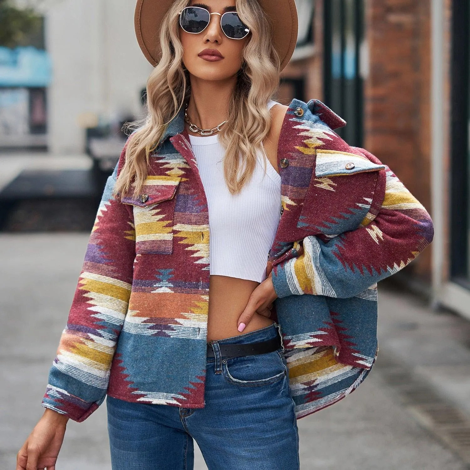 Boho Vintage Denim Print Jacket