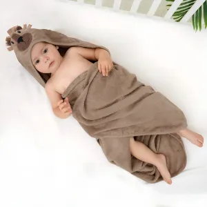 Brown Lion Cotton Hooded Baby Bath Towel with Baby Loofah