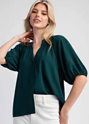 Button Down Blouse Top in Hunter Green by eesome