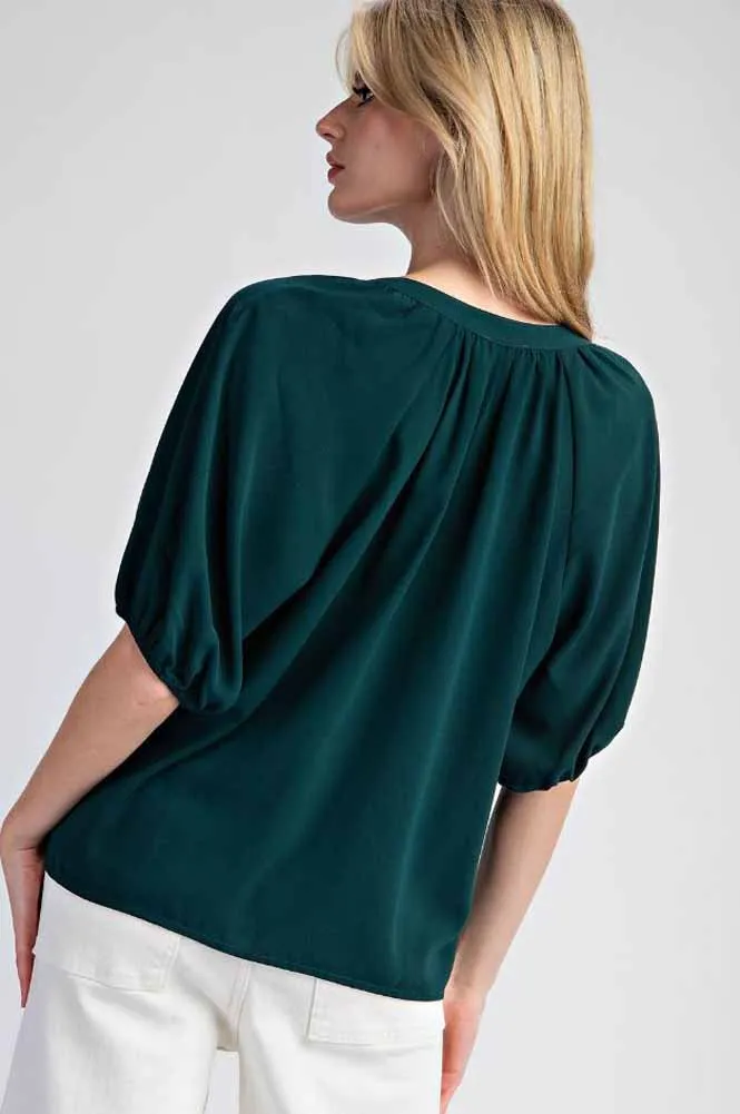 Button Down Blouse Top in Hunter Green by eesome