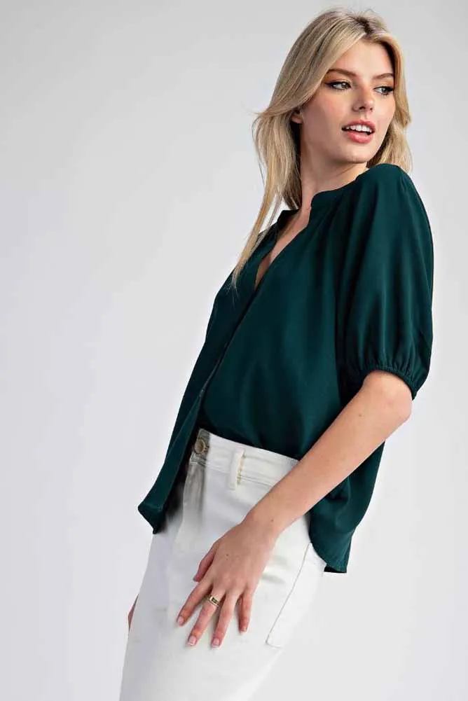 Button Down Blouse Top in Hunter Green by eesome