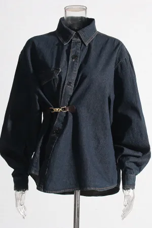 Casual Side Metal Button Denim Shirt