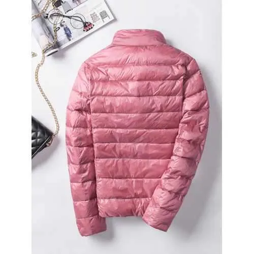 Casual Women Pure Color Long Sleeve Down Jackets