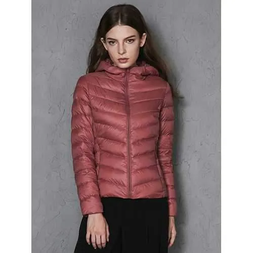 Casual Women Zipper Pure Color Long Sleeve Down Jackets