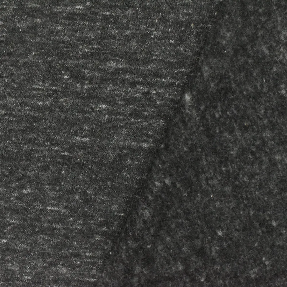 Charcoal Heather Gray Stretch Cotton-Poly Brushed Terry Fleece Knit Fabric