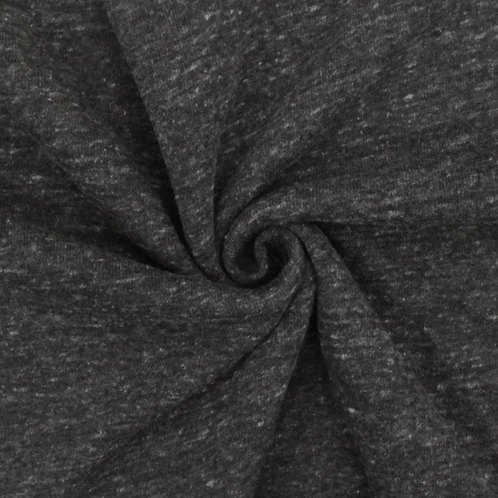 Charcoal Heather Gray Stretch Cotton-Poly Brushed Terry Fleece Knit Fabric