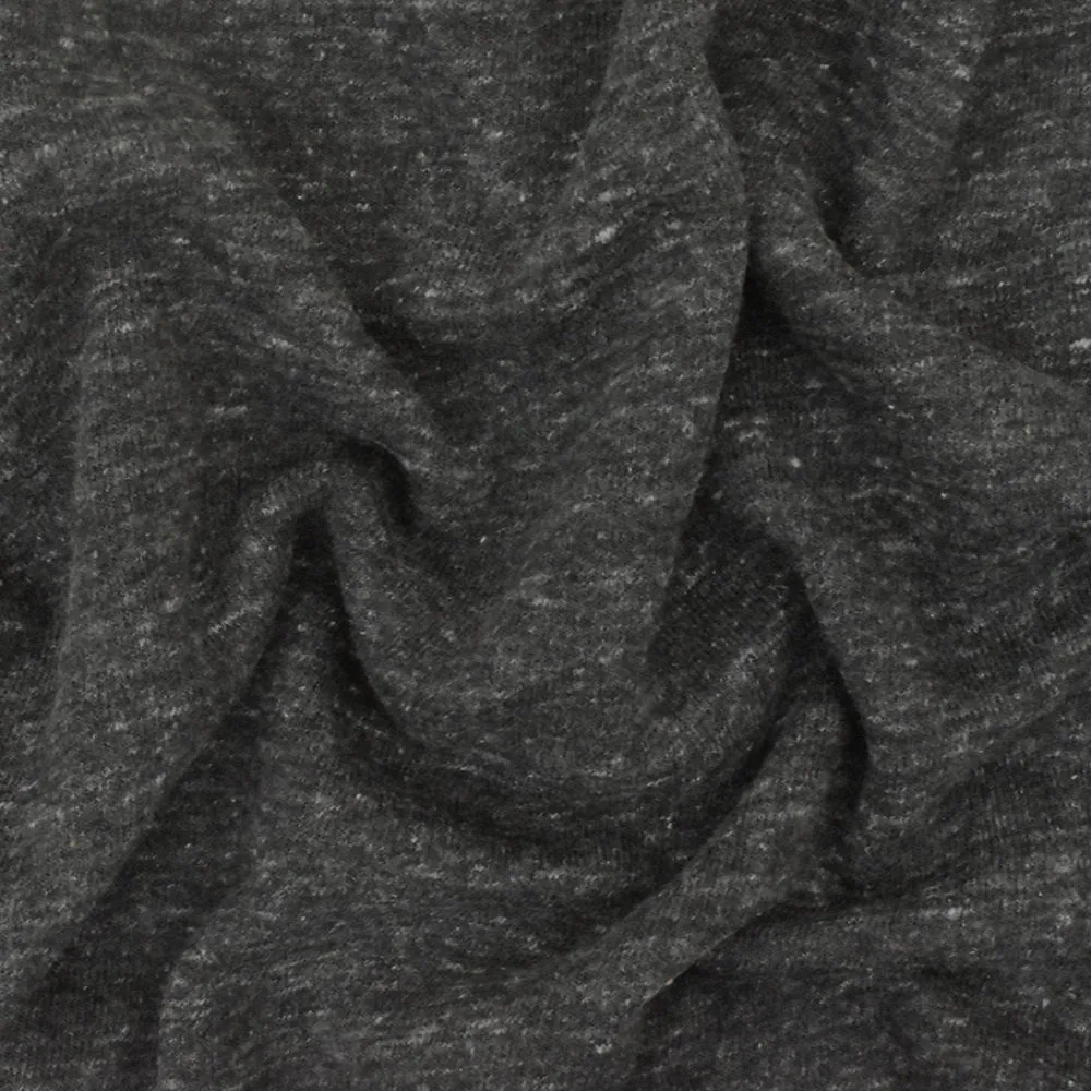 Charcoal Heather Gray Stretch Cotton-Poly Brushed Terry Fleece Knit Fabric