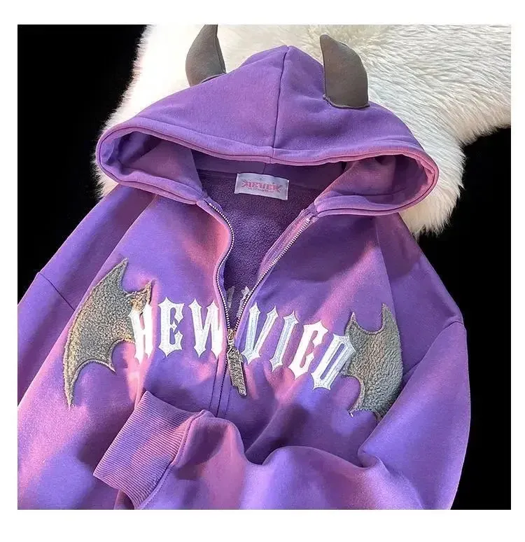 Couples Winter Devil Bread Clothing Casual Hooded Jacket Embroidered Cotton-padded Y2K Jackets Coats New Jacket In Winter