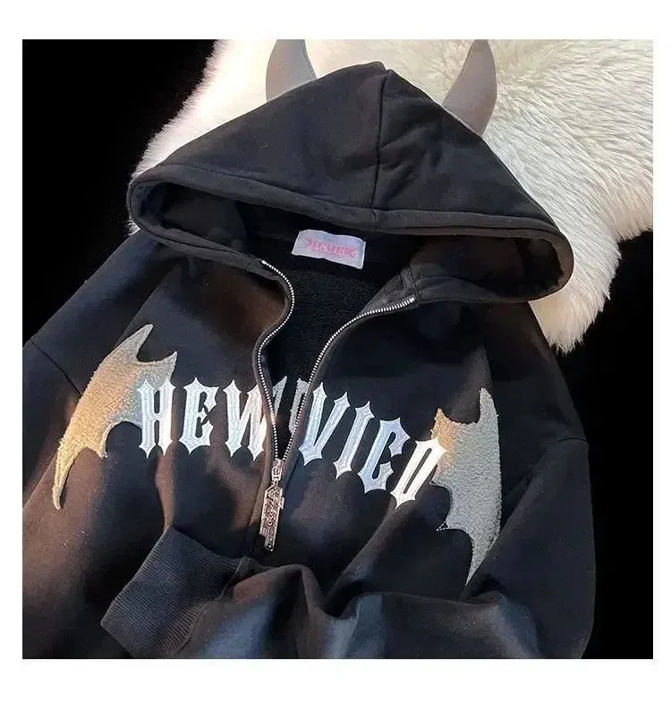 Couples Winter Devil Bread Clothing Casual Hooded Jacket Embroidered Cotton-padded Y2K Jackets Coats New Jacket In Winter