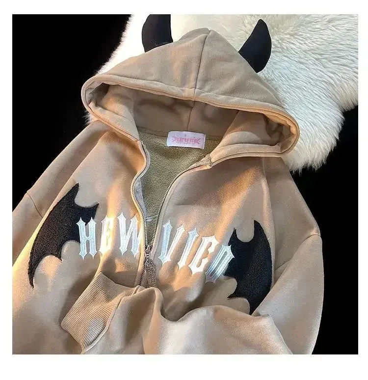 Couples Winter Devil Bread Clothing Casual Hooded Jacket Embroidered Cotton-padded Y2K Jackets Coats New Jacket In Winter