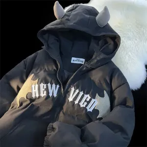 Couples Winter Devil Bread Clothing Casual Hooded Jacket Embroidered Cotton-padded Y2K Jackets Coats New Jacket In Winter