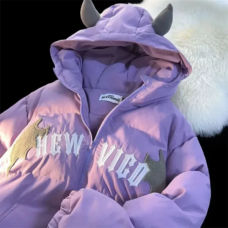 Couples Winter Devil Bread Clothing Casual Hooded Jacket Embroidered Cotton-padded Y2K Jackets Coats New Jacket In Winter