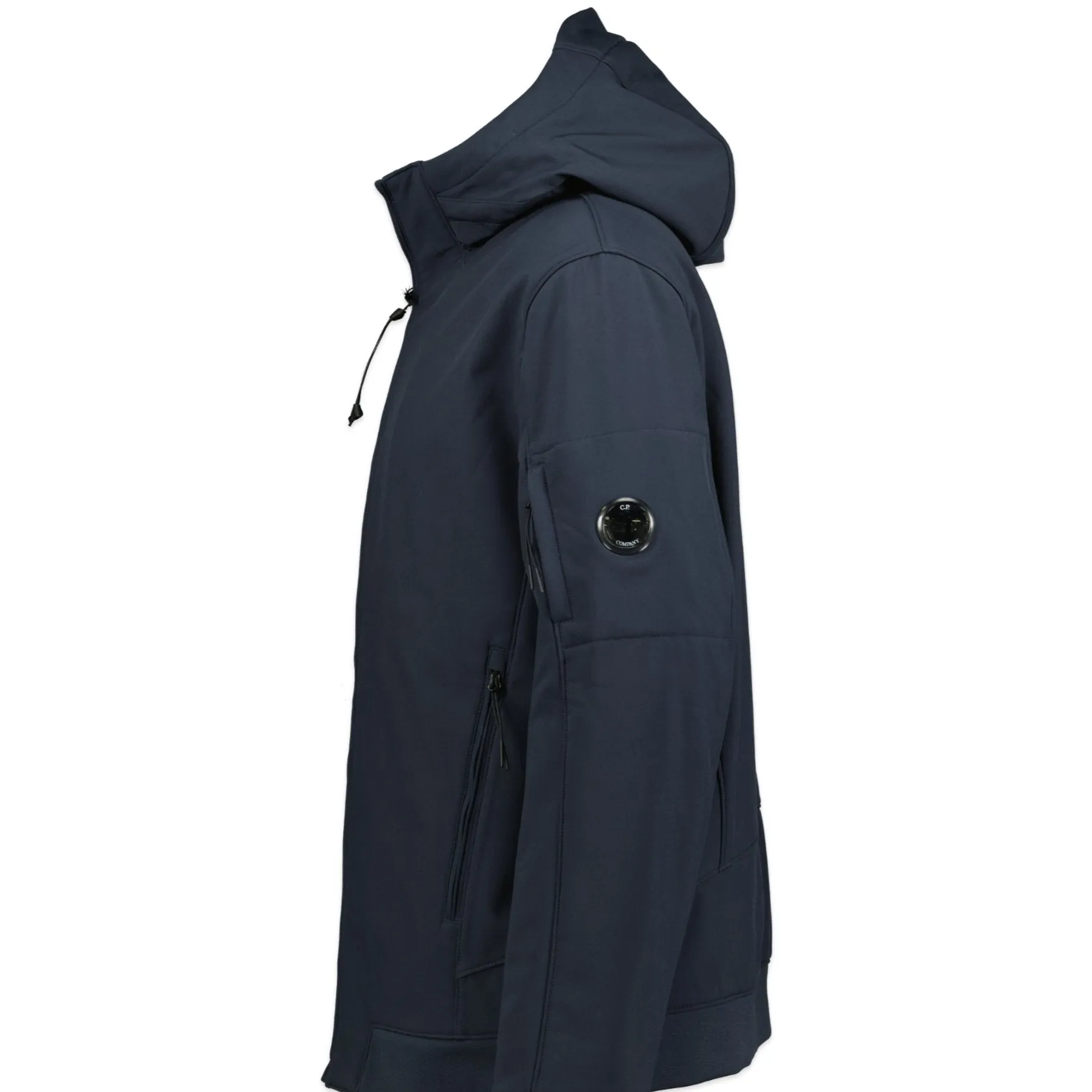 CP COMPANY SOFTSHELL HOODED ARM LENS JACKET NAVY