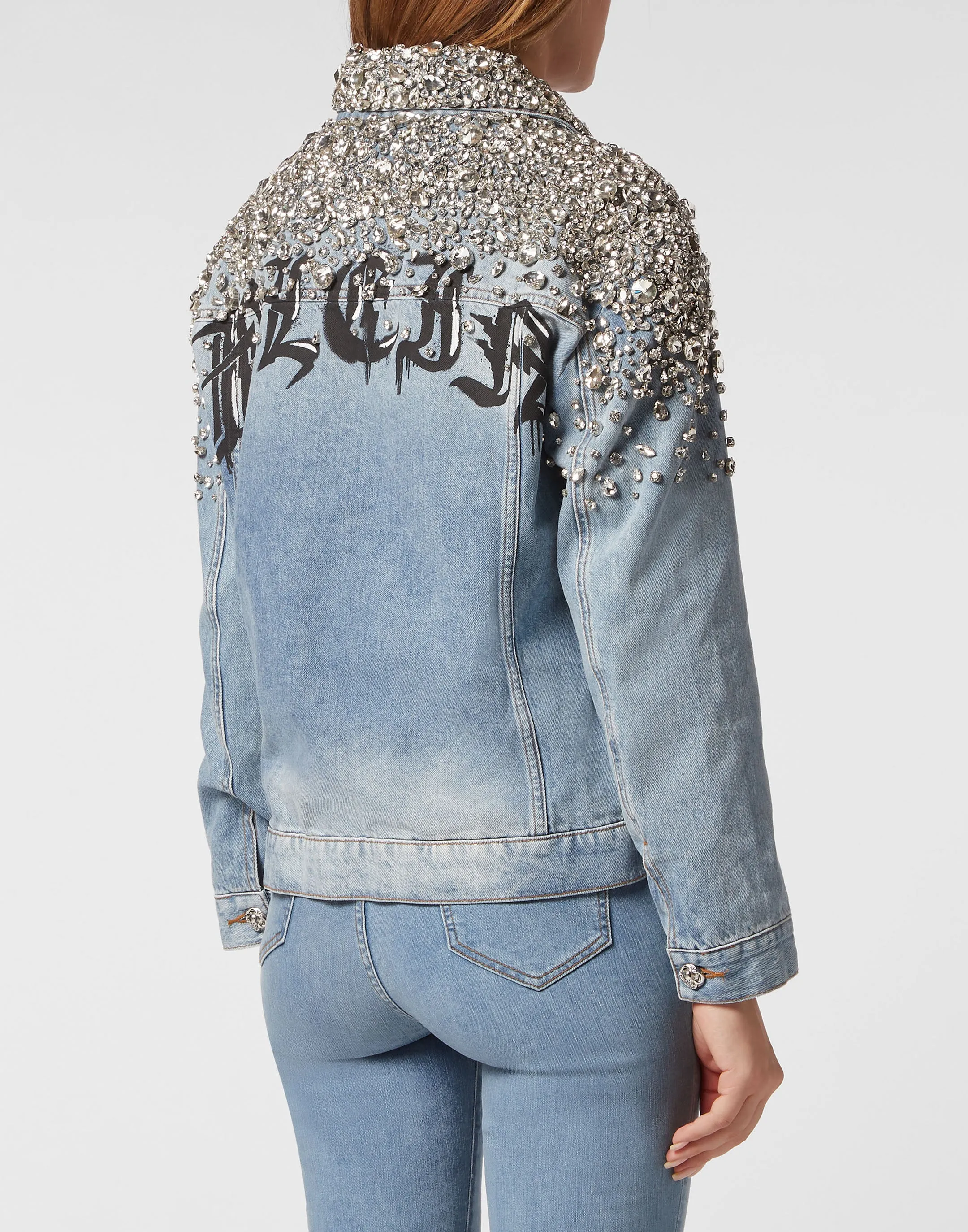 Crystal Stones Denim Oversize Jacket With Stones