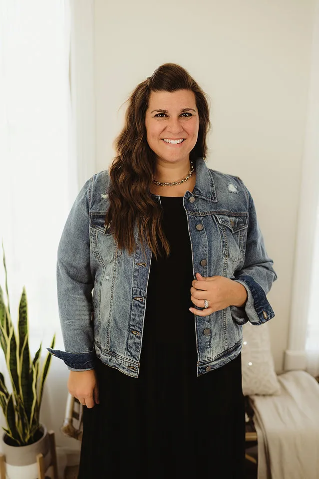 Curvy Distressed Denim Jacket