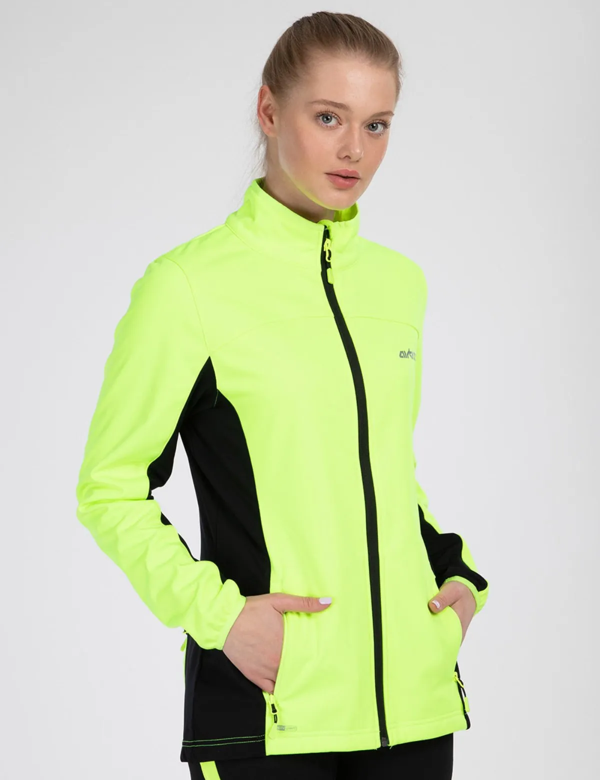 Damen Thermo Softshell Fahrradjacke Pro Line II Neon-Schwarz