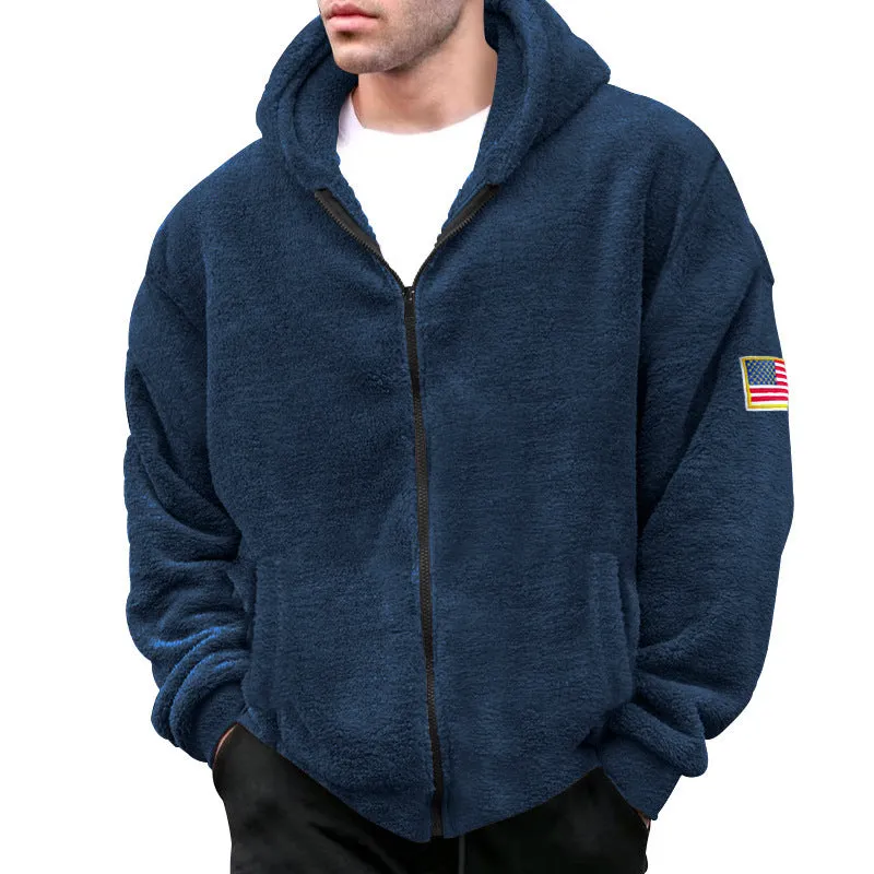 DOUBLE SIDED VELVET WARM HOODED ZIPPER CASUAL JACKET