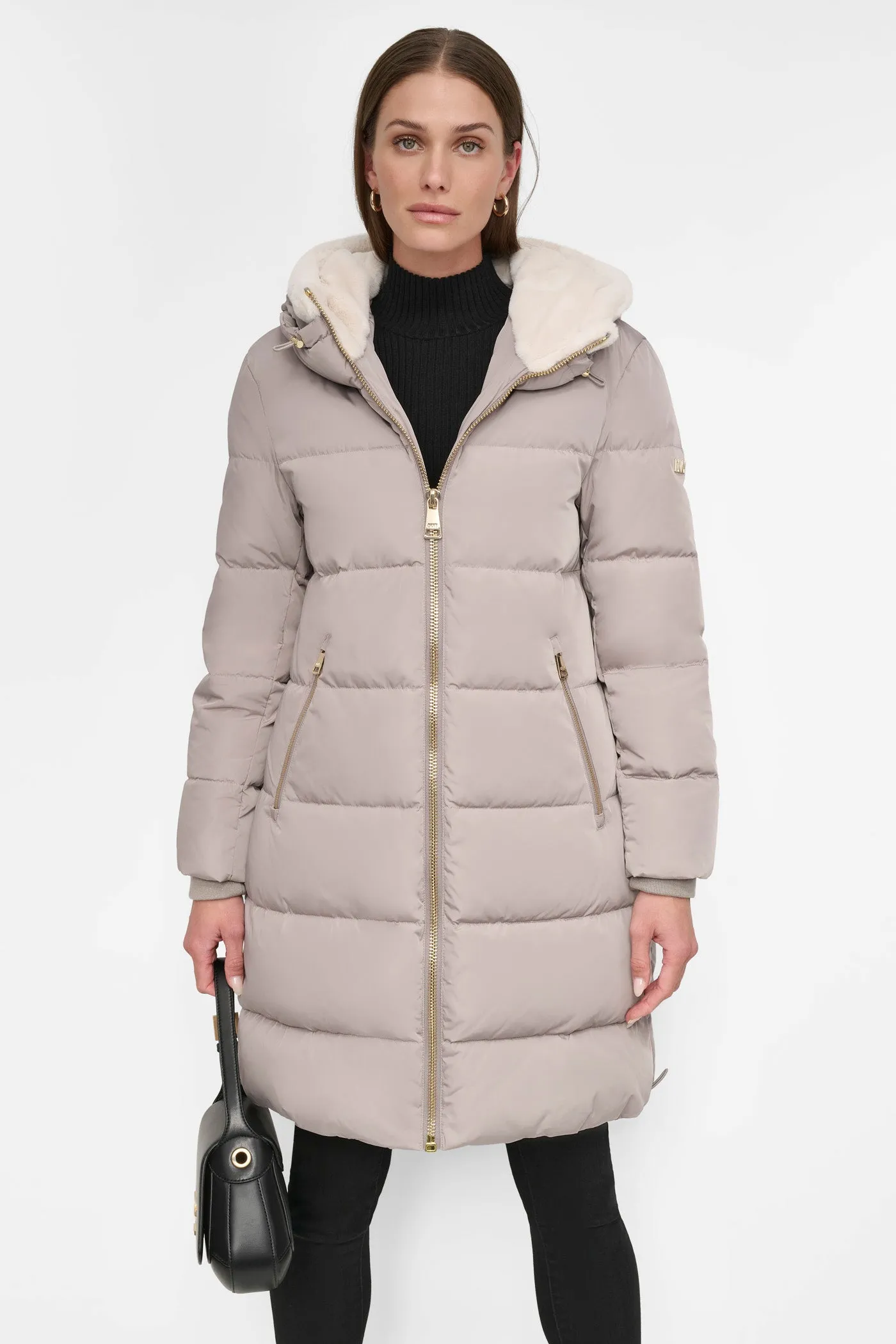 DOWN FILLED PUFFER WITH FAUX FUR TRIM