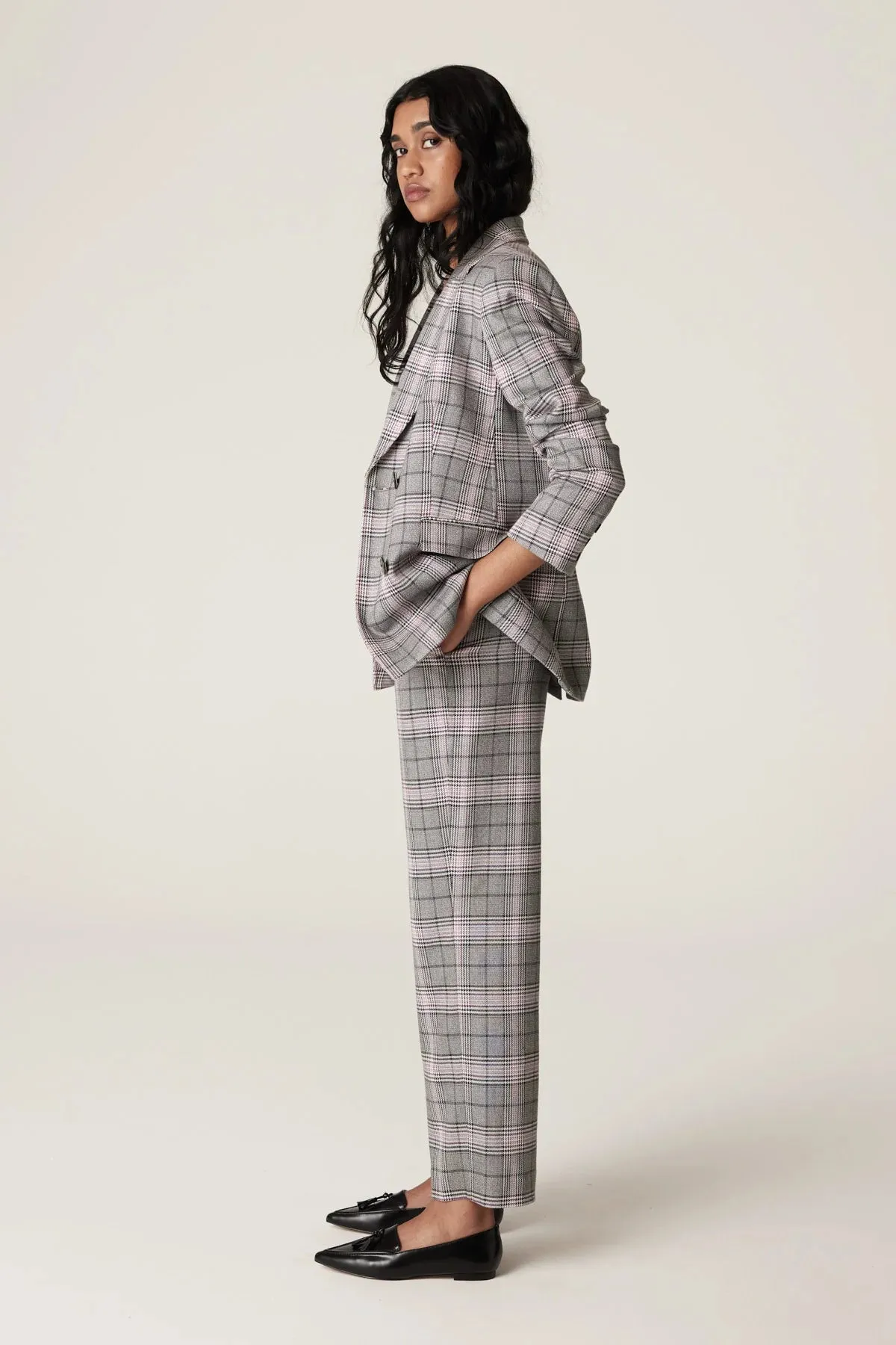 ELTON CHECK BLAZER | Pink Check