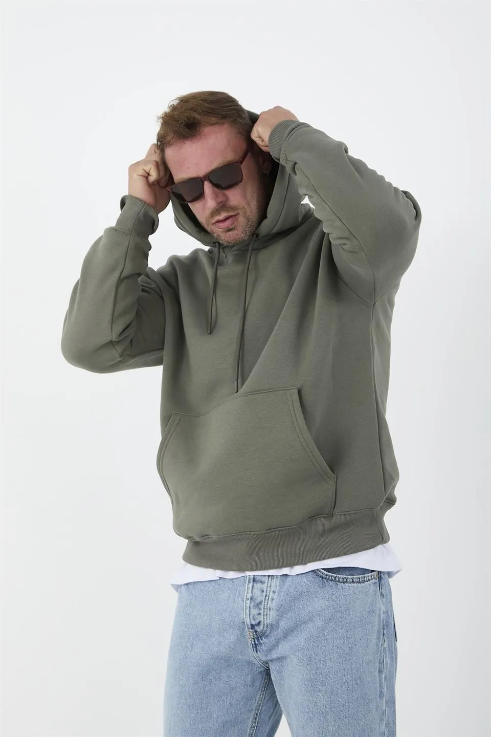 erkek oversize kapüşonlu kanguru cepli sweatshirt