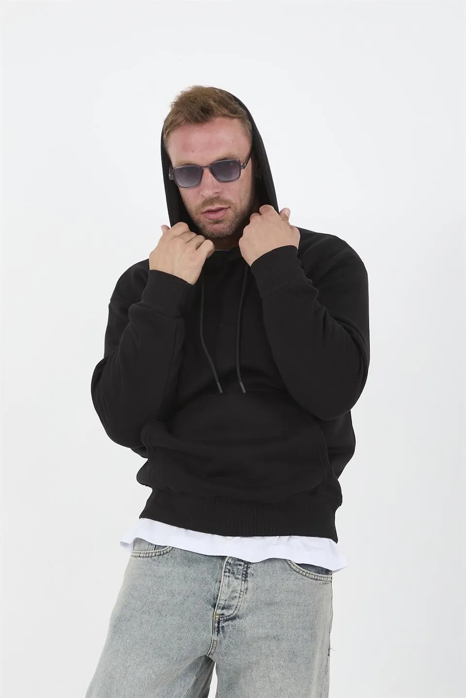 erkek oversize kapüşonlu kanguru cepli sweatshirt