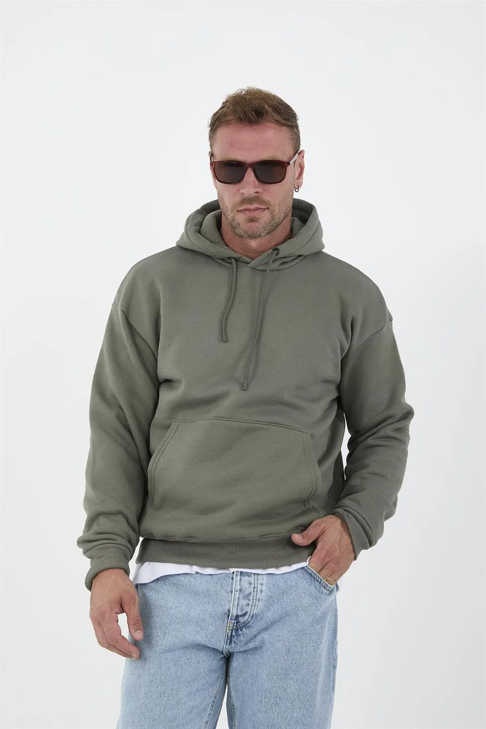 erkek oversize kapüşonlu kanguru cepli sweatshirt