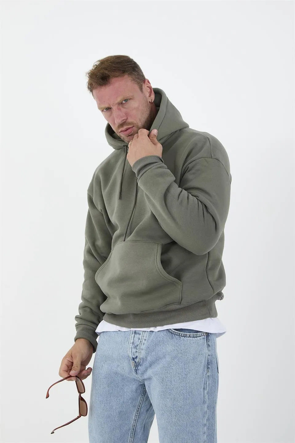 erkek oversize kapüşonlu kanguru cepli sweatshirt