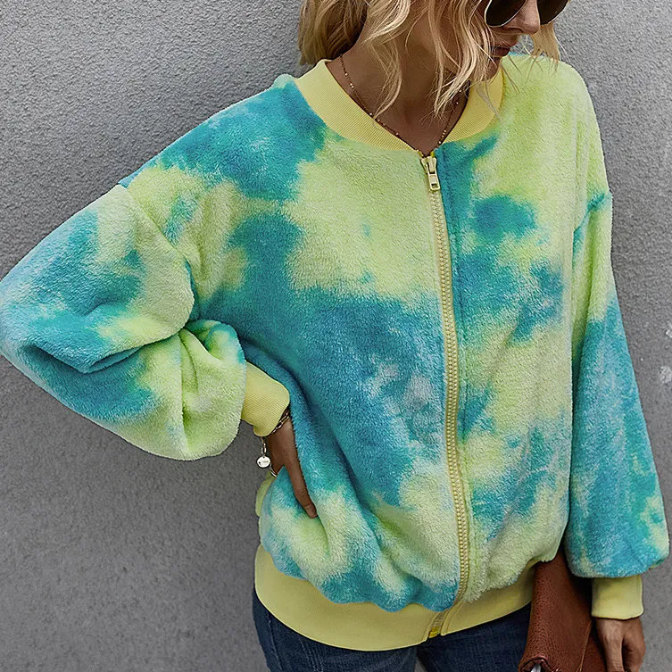 Fashion tie-dye long-sleeved plush jacket