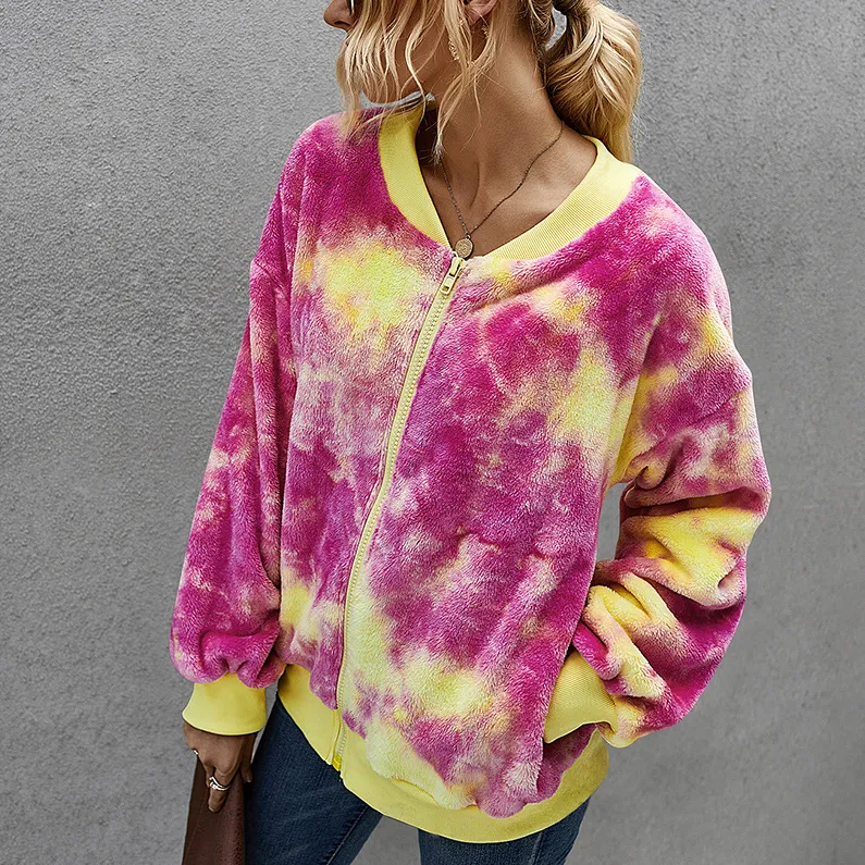 Fashion tie-dye long-sleeved plush jacket