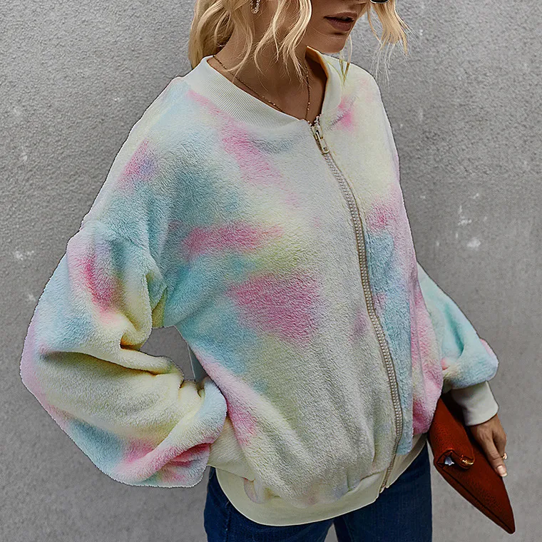 Fashion tie-dye long-sleeved plush jacket