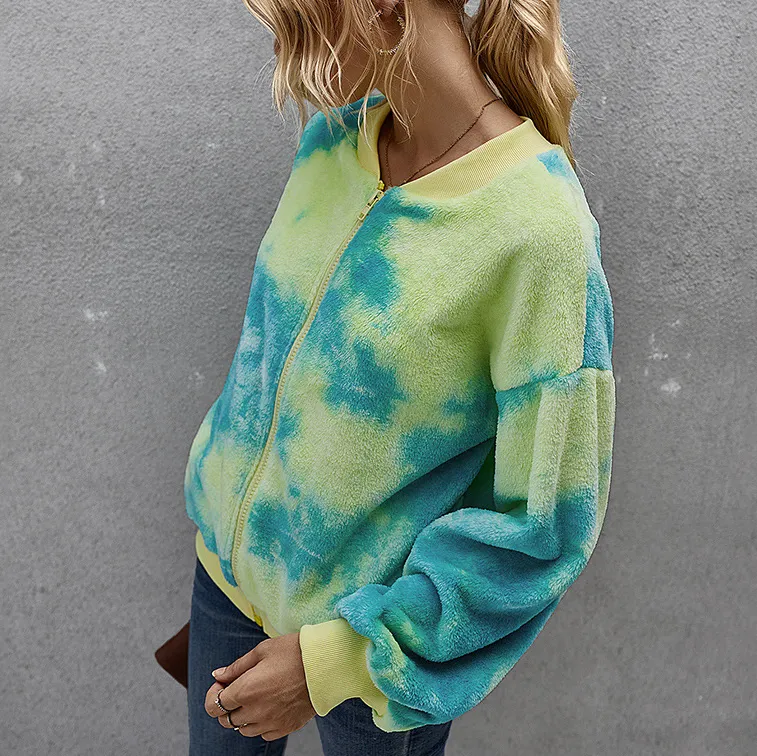 Fashion tie-dye long-sleeved plush jacket