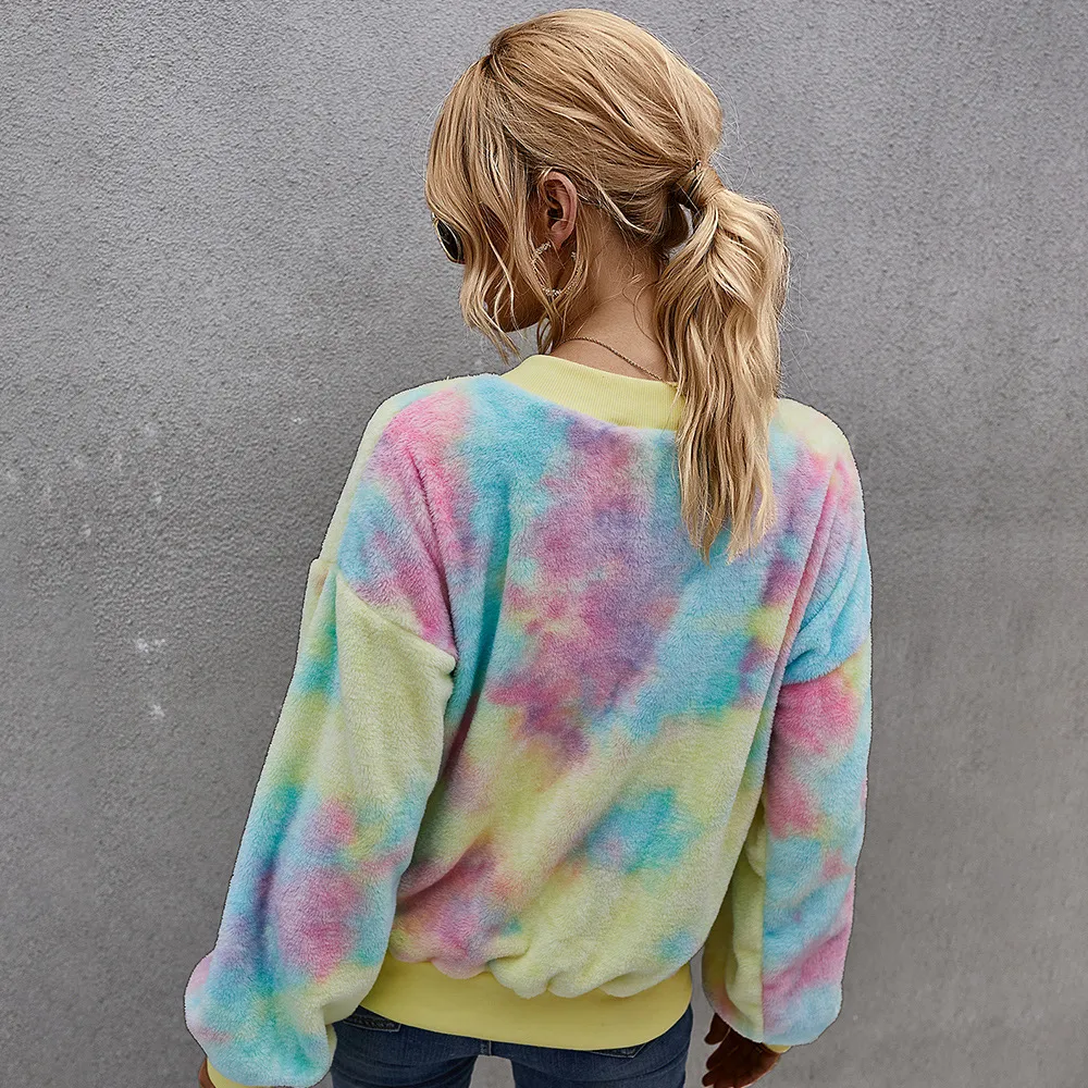 Fashion tie-dye long-sleeved plush jacket