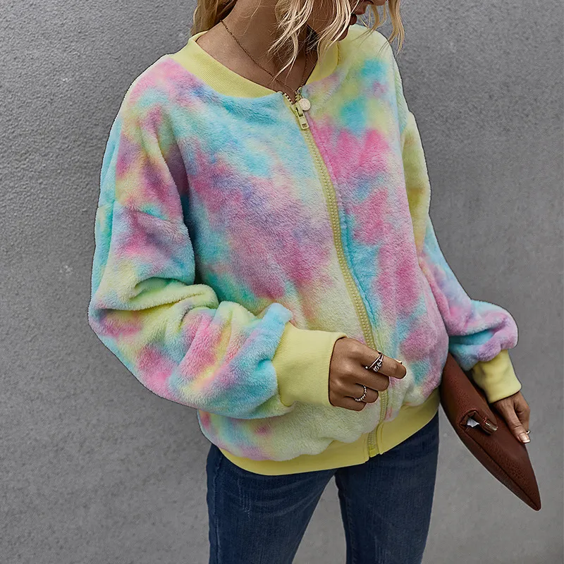 Fashion tie-dye long-sleeved plush jacket