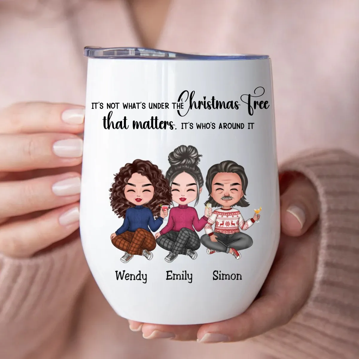 Friends - Best Friends Around The Christmas Tree - Personalized Wine Tumbler (LH)