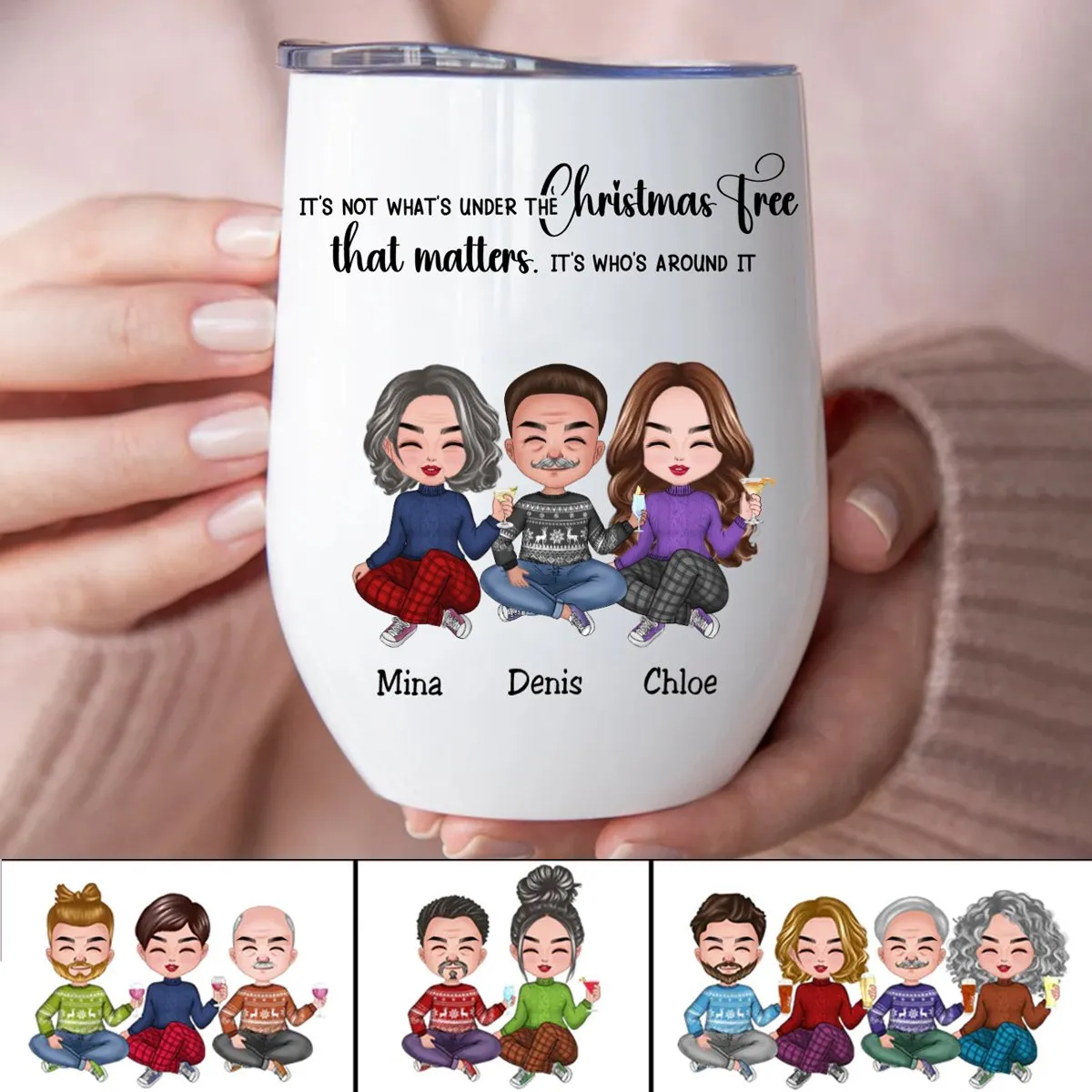 Friends - Best Friends Around The Christmas Tree - Personalized Wine Tumbler (LH)